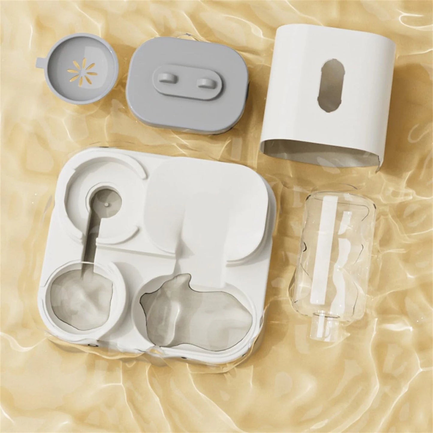 Automatic Dual Bowl Pet Feeder & Water Dispenser with Adjustable Portion Control, Leakproof Non-Slip Durable Design for Cats, Dogs, Small Pets Gray