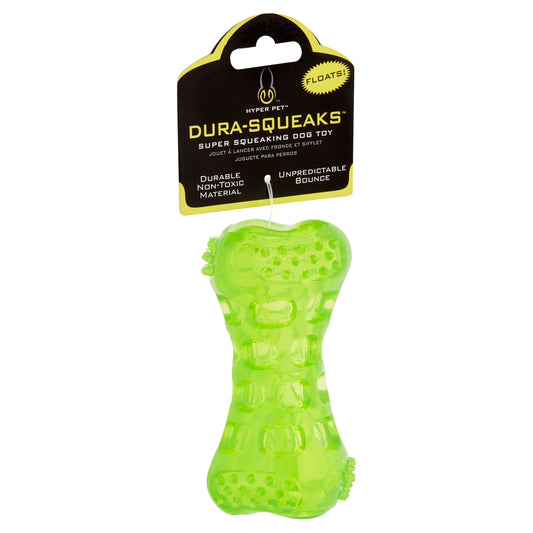 Dura-Squeaks Durable Non-Toxic TPR Bouncing Super Squeaky Dog Toy, Bone, Green