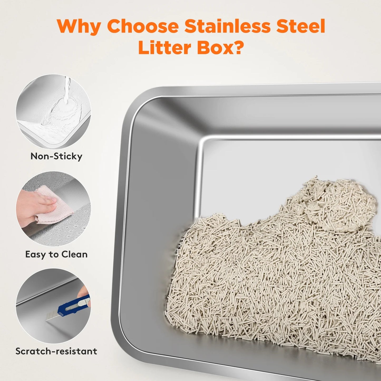 Stainless Steel Litter Box with Lid, Extra Large Enclosed Cat Litter Boxes for Big Cats Multiple, Metal Cat Litter Box with Mat, Silver Gray