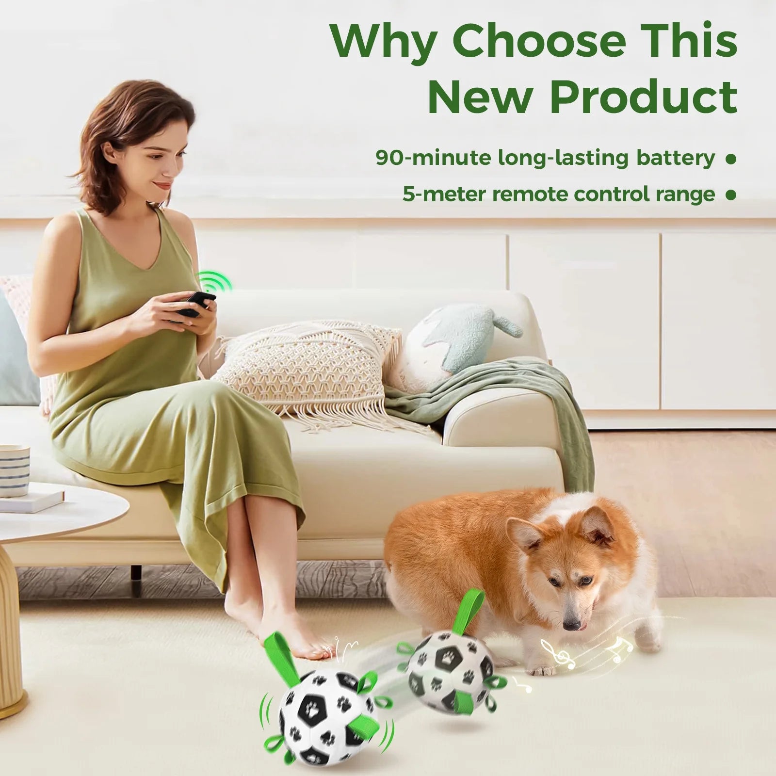 Interactive remote-control ball dog toy with nylon straps