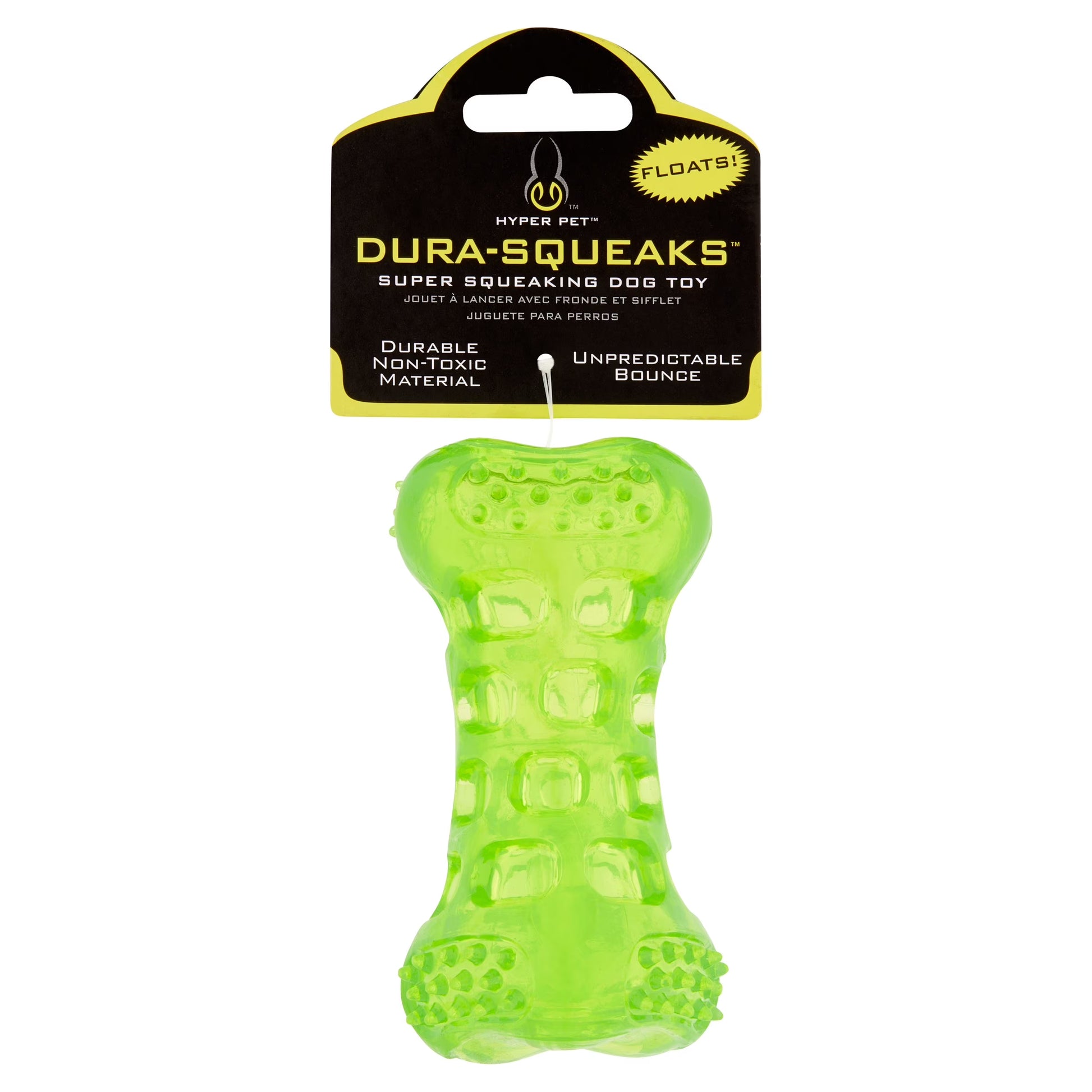 Green bone-shaped squeaky TPR rubber chew toy