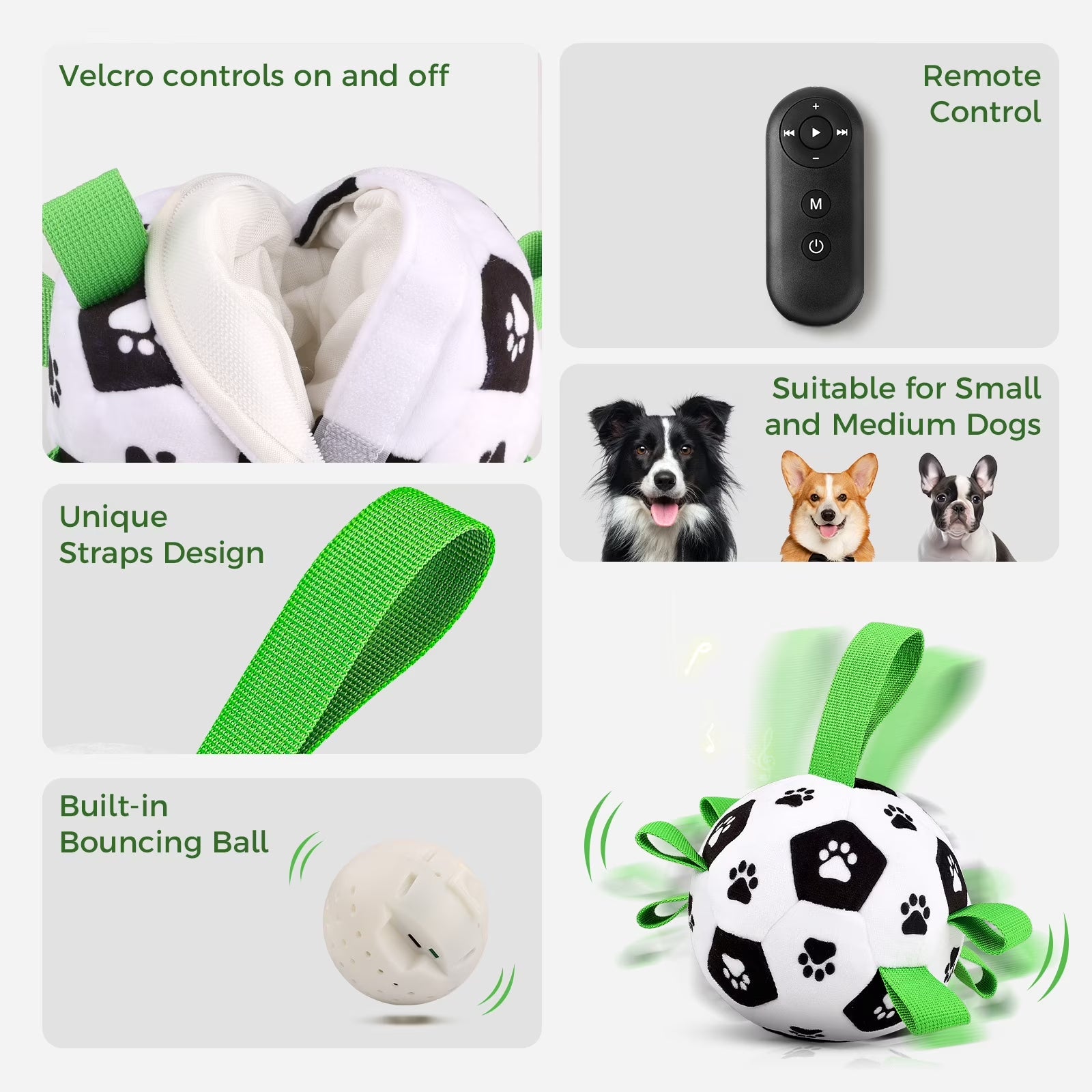 Interactive remote-control ball dog toy with nylon straps