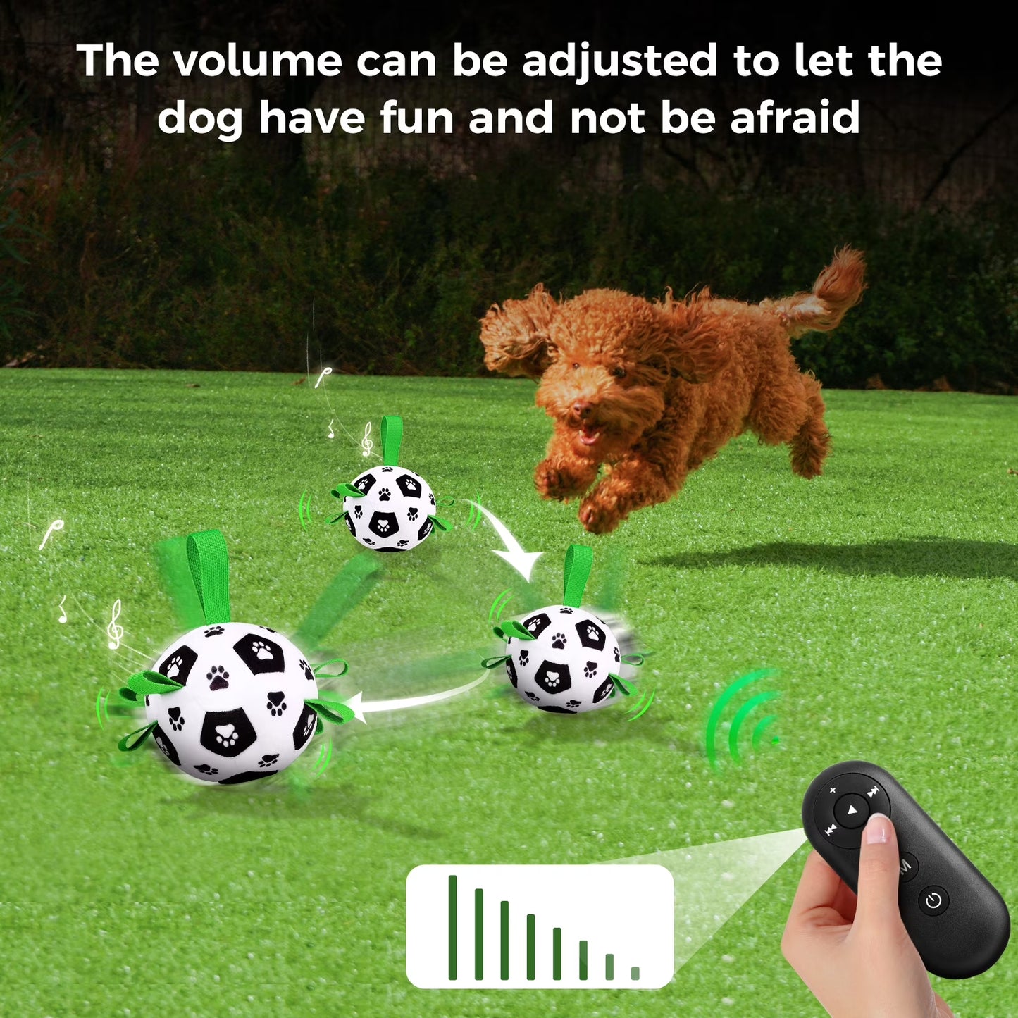 Interactive remote-control ball dog toy with nylon straps
