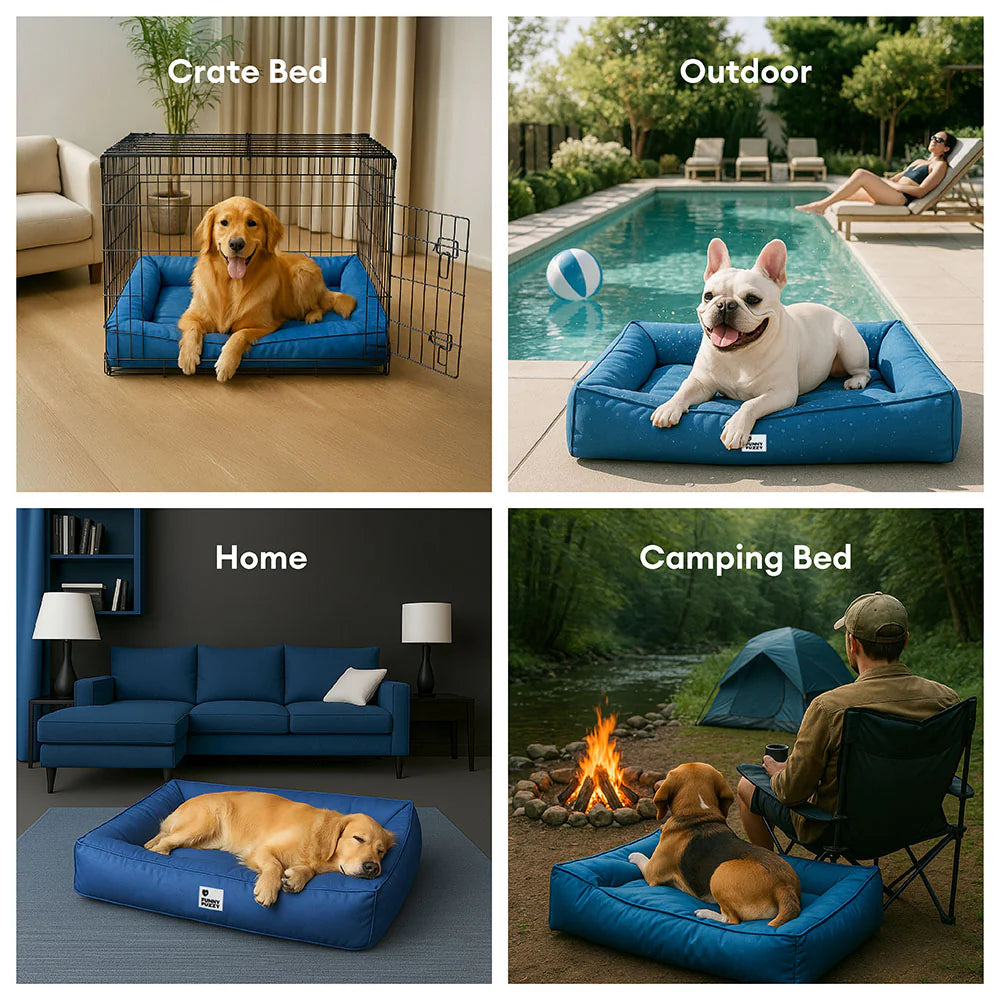 Waterproof fully enclosed dog bed with raised bolstered edges