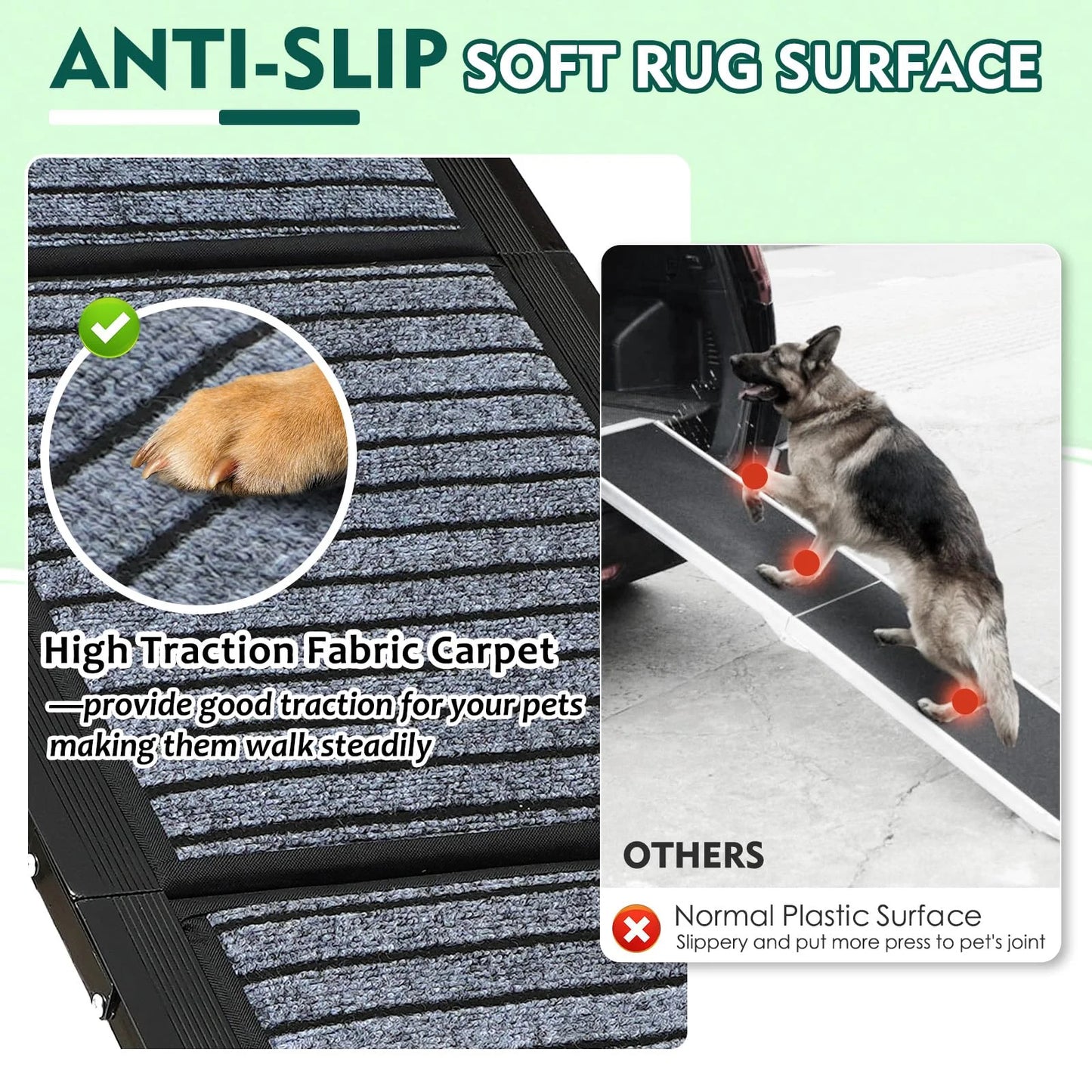 Furggis 67" Foldable Dog Ramps for Large Dogs, Dog Car Ramp with Non-Slip Rug Surface, Pet Ramp Stairs Portable,Dog Steps for Medium & Large Dogs up to 220 LBS Get into a Car, SUV & Truck