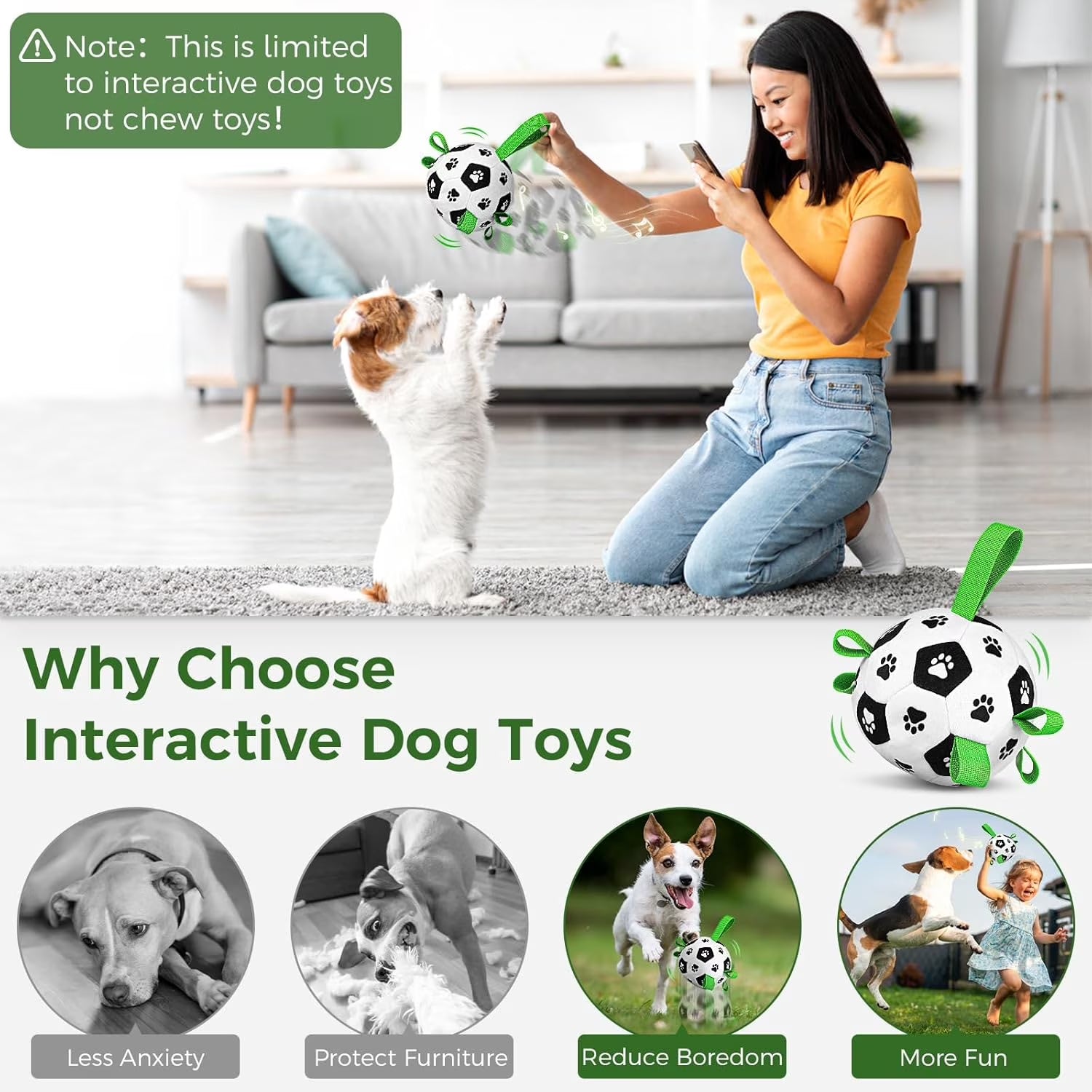 Interactive remote-control ball dog toy with nylon straps