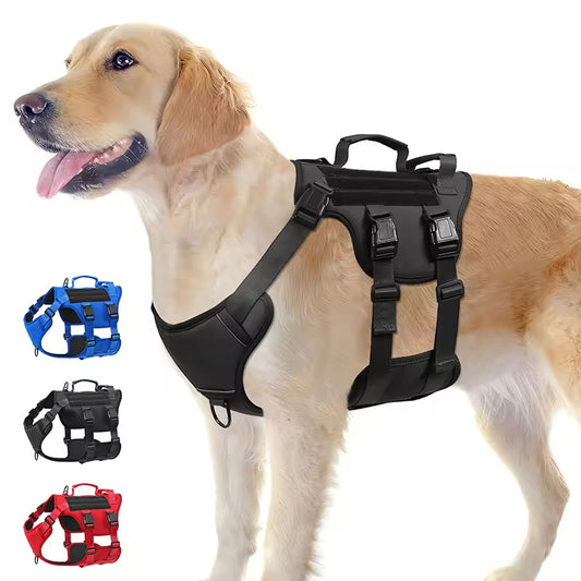 Heat-Resistant Durable Nylon Tactical Service Dog Harness, Adjustable No-Pull Reflective Vest with Dual Handles for Large Dogs