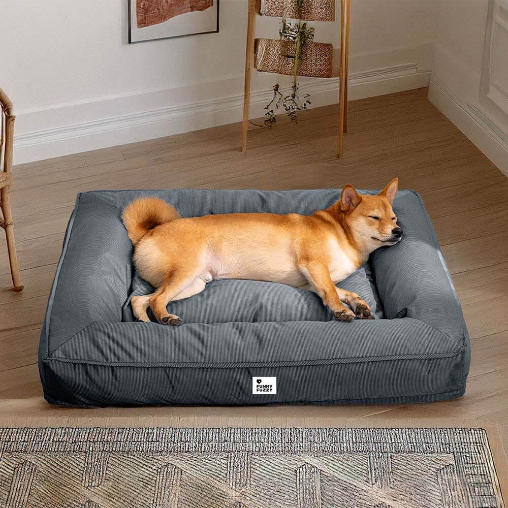 Waterproof fully enclosed dog bed with raised bolstered edges