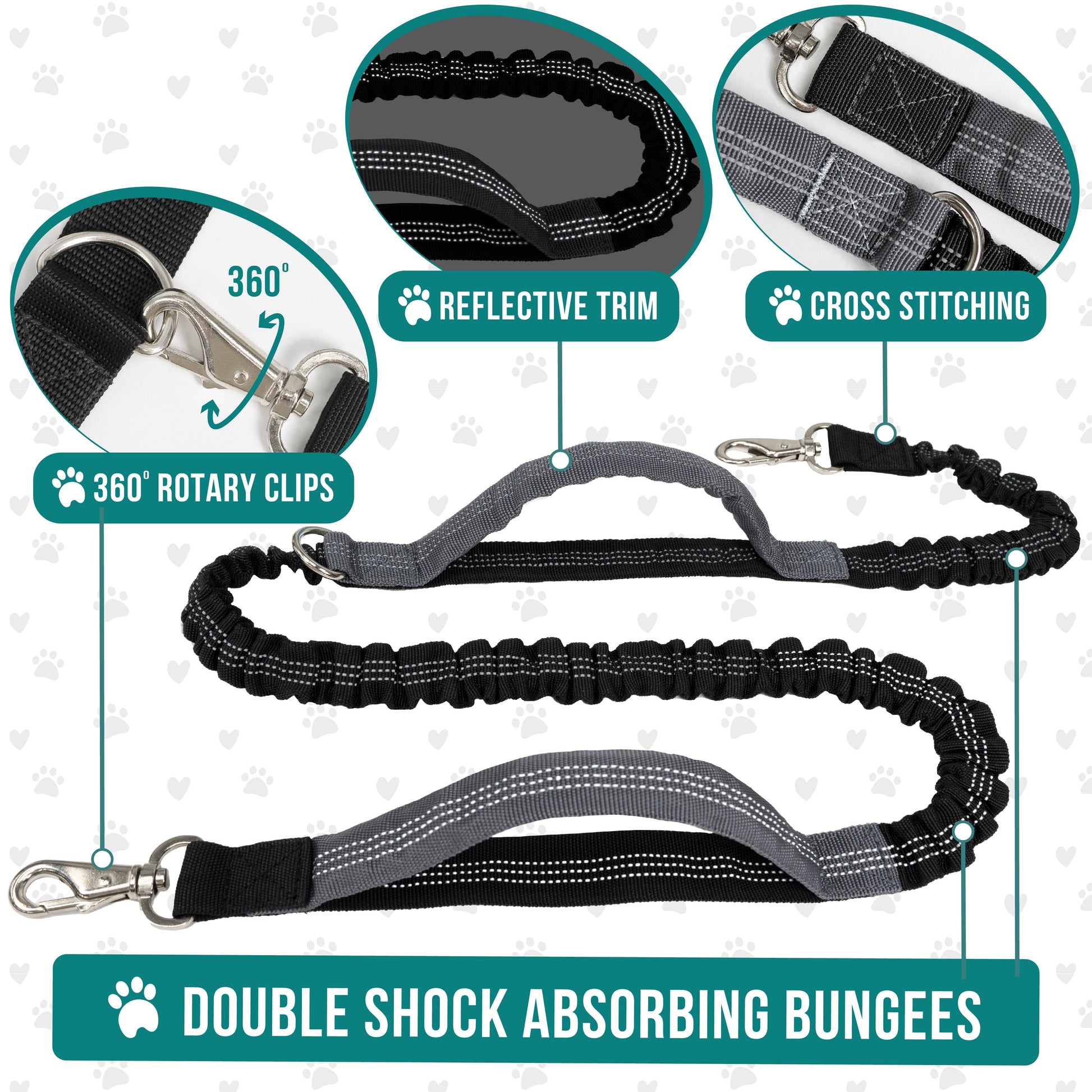 Hands Free Dog Leash, Dog Running Leash Belt Bag for Walking, Jogging, Dog Waist Double Zipper Pouch with Poop Bag Dispenser, Dual Padded Handles Reflective Bungee Leash, Single (Purple)