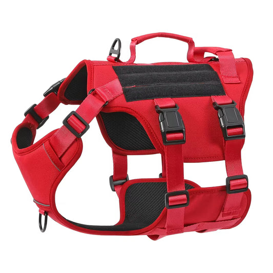 Heat-Resistant Durable Nylon Tactical Service Dog Harness, Adjustable No-Pull Reflective Vest with Dual Handles for Large Dogs