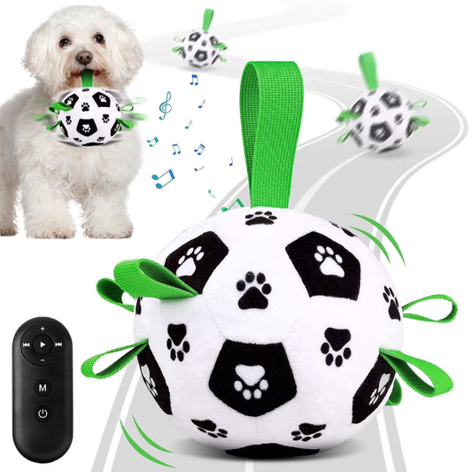 Smart Interactive Rechargeable Soccer Ball Dog Toy with Straps Remote Control & Music Mode for Small to Medium Dogs