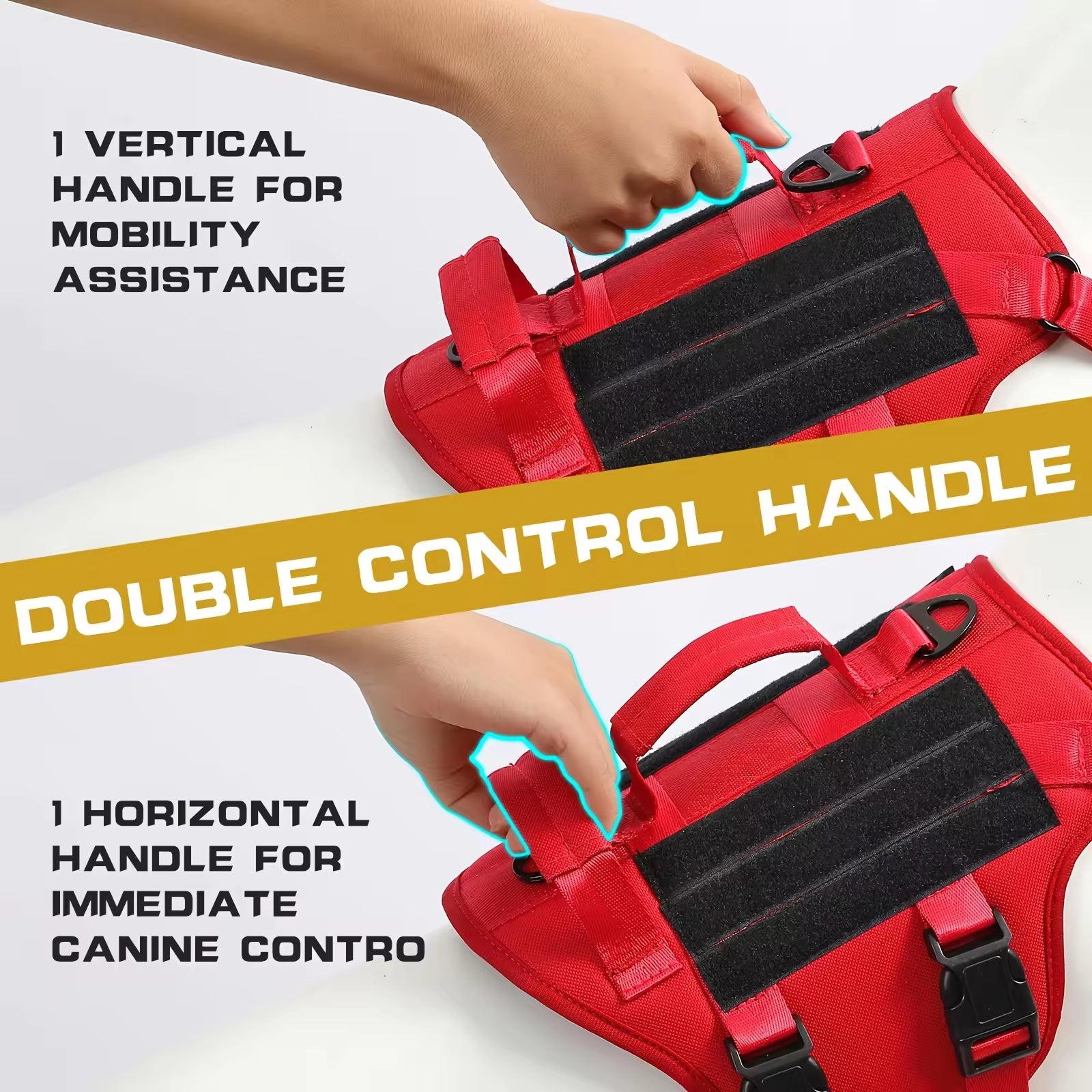 Tactical-style dog harness in 1000D nylon with a top control handle